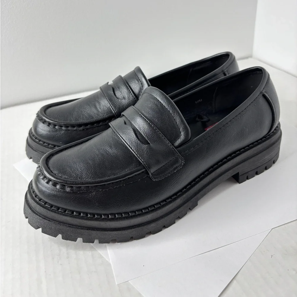 POP Womens Chunky Platform Penny Loafers Black Faux Leather Shoe Size 10 Gothic
